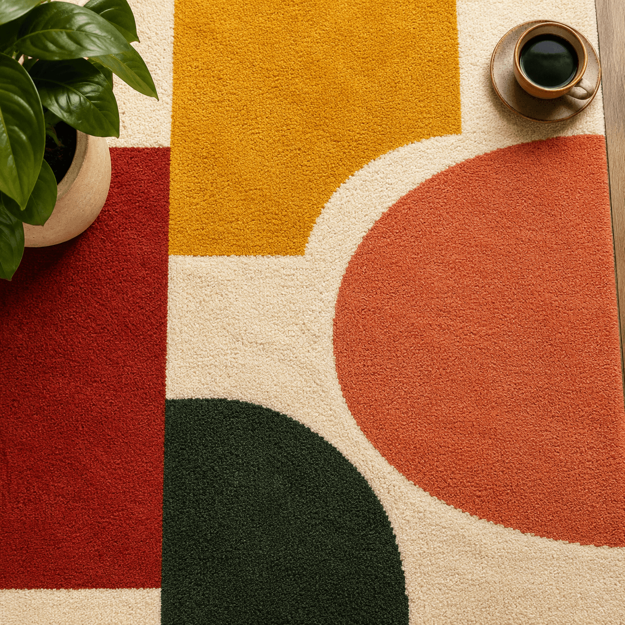 Flat-lay of a colour-block rug